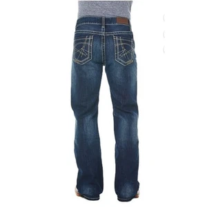 Jeans Vaquero Relajados Bootcut Lavado Oscuro Estilo Occidental Puntada Detalle 34x32 Nuevos con Etiquetas - Imagen 1 de 8