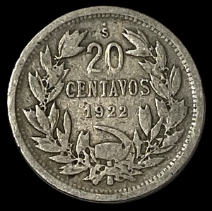 1922 Chile 20 Centavos World Coin Low Mintage KM 167.1 Andean Condor Lot C7-87 - Foto 1 di 8