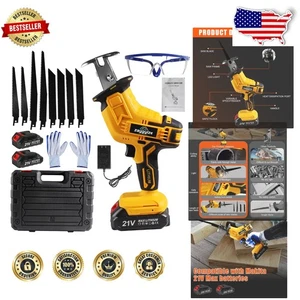 Powerful Cordless Reciprocating Saw, 2x 4.0Ah Batteries, Fast Charger, LED Light - Picture 1 of 9