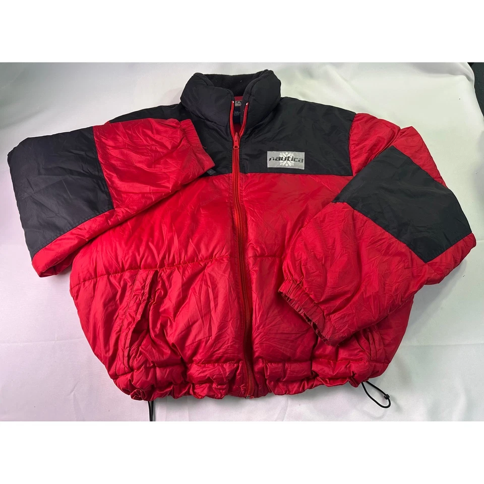 Chaqueta acolchada grande de plumón de pato roja negra vintage años 90 Nautica Competition para hombre Foto 1 de 4