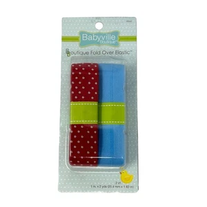 Dritz Babyville Boutique 35041 Fold Over Elastic Blue Red Polka Dot 4 Yd - Picture 1 of 5