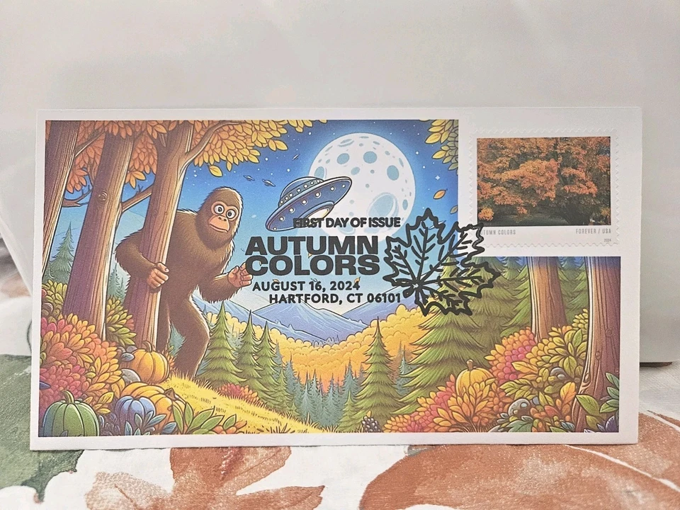 2024 Autumn Colors First Day Cover FDC / Bigfoot Moon  Space UFO Fall Trees USA - Image 1 of 1