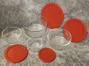 PYREX Simply Store Glass Storage Container Set Red Lids 8 Pcs 7,4,2,1 Cup Sizes - Picture 1 of 24