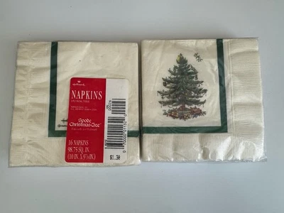 NEW Vtg Hallmark Spode Christmas Tree 10” X 9 7/8"  Paper Napkins 2 Pkgs - Image 1 of 2