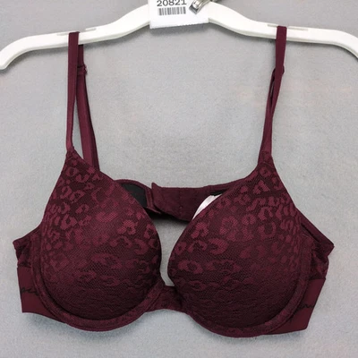 Sujetador push-up rosa Victoria's Secret Wear Everywhere 32B encaje borgoña con aros Foto 1 de 4