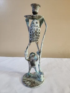 Vintage Bronze Brass Acrobatic Frogs Candelabra Candle Holder Whimsical Statue - Picture 1 of 11
