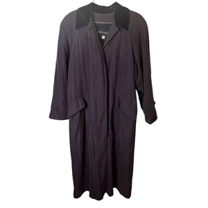 VTG 80s Anne Klein II Long Trench Coat Velvet Collar Removable Wool Liner Size 4 - Picture 1 of 11