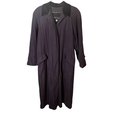 VTG 80s Anne Klein II Long Trench Coat Velvet Collar Removable Wool Liner Size 4 - Image 1 of 4