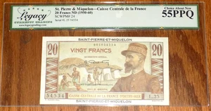 Saint Pierre & Miquelon 20 franchi 1950-60 scegli #24 LEGACY 55PPQ CIRCA NUOVO UNC - Foto 1 di 4
