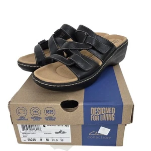Sandalias sin cordones Clarks Merliah Karli de cuero NUEVAS negras para mujer 8 Comfort Mule - Imagen 1 de 10