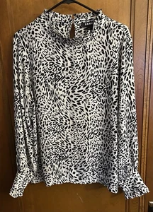 DNKY Designer Black/White Animal Print Long Sleeve Blouse Size XL - Picture 1 of 6