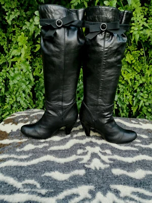 Fornarina Black Leather high heeled knee high boots UK size 6 EU 39 - Image 1 of 4