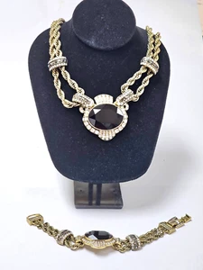Designer Heidi Daus Set Necklace and Bracelet "Link in My Chain" Black Stone - Picture 1 of 5