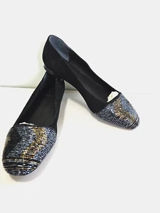 NEW PAPELL Women's Size 6 BLACK Leather Ballerina Flat Heel Pump Sandal Shoes - Picture 1 of 8