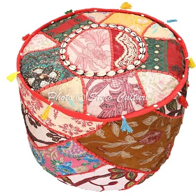 Patchwork Cotton Multicolor Foot Stool Seating Handcrafted Ottoman Pouf 18 in - Image 1 of 4