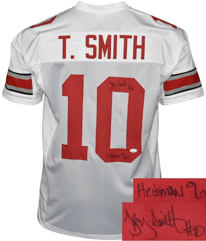 Camiseta de fútbol americano universitario cosida personalizada Whi firmada por Troy Smith Heisman 06 XL-JSA Foto 1 de 1