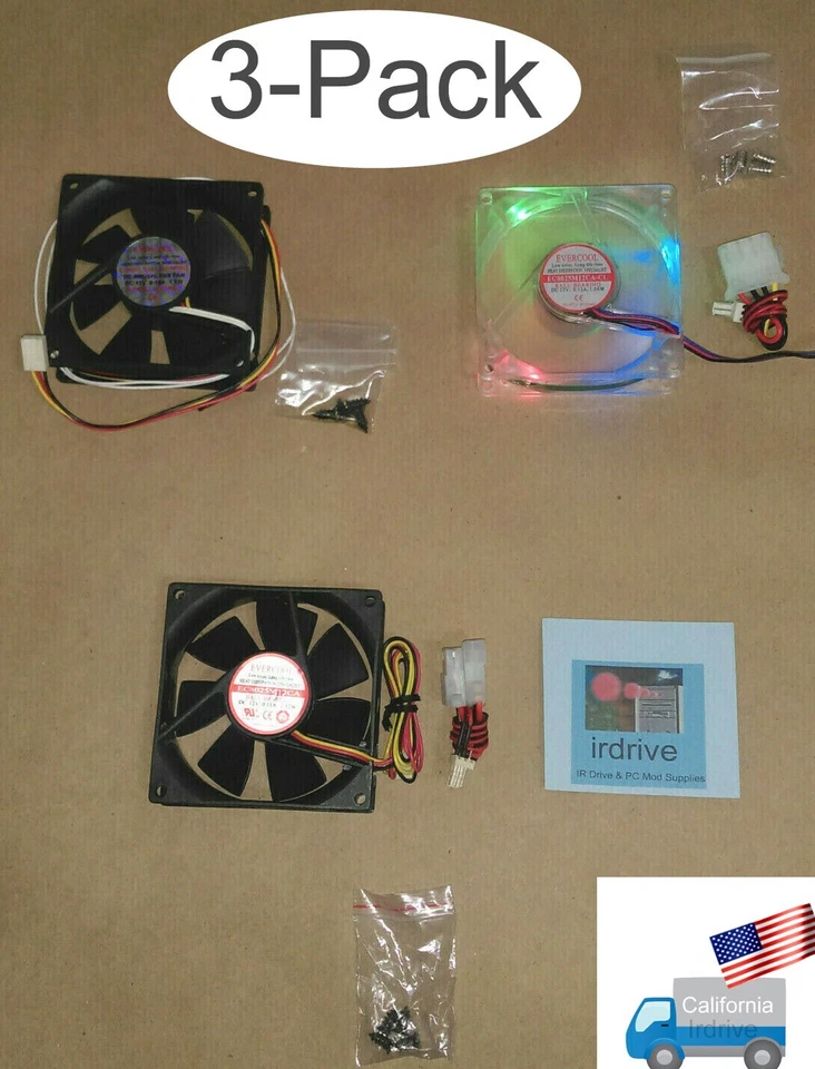 NEW 3-pack: Evercool 80mm 3pin & Molex 4pin Ball Bearing PC Case Cooling Fans - Image 1 of 4