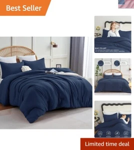 All-Season Navy Blue Comforter Set - Soft & Breathable Fabric, Full Size 3-Piece - Picture 1 of 11