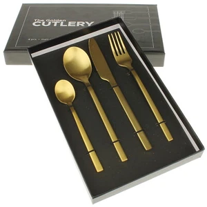 Juego de cubiertos 4 piezas oro mate juego de cubiertos cubiertos de mesa cubiertos de comedor acero inoxidable  - Imagen 1 de 3