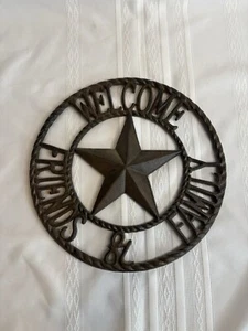 Cast Iron Welcome Friends Family Sign Rustic Barn Western Wall Decor With Star - Picture 1 of 3