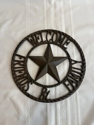 Cast Iron Welcome Friends Family Sign Rustic Barn Western Wall Decor With Star - Image 1 of 3