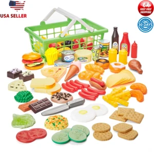 100 Pieces Play Food Basket Kitchens Pretend Play Easy Cleanup Toddler Toys New - Picture 1 of 9