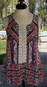 Sleeveless Tunic Blouse Macrame & Ruffle Trim Xhilaration Sz. S 34" Bust - Picture 1 of 3