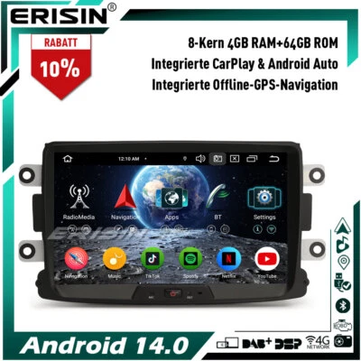 8-Kern Android 14 DAB Autoradio GPS Navi Renault Dacia Duster Logan Dokker Lodgy - Bild 1 von 4