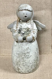 Figura Estatua Corazón Sosteniendo Ángel 10 Pulgadas Gres Esmaltado Kitsch Caprichoso - Imagen 1 de 8