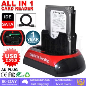 2.5" 3.5" Hard Disk Drive Dock Dual SATA IDE HDD Docking Station OTB Card Reader - Picture 1 of 12