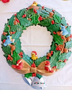 Vintage Weihnachts Keramik Kranz mit Weihnachtsküken und Vögeln 16x14 - Bild 1 von 1