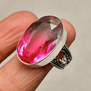 Anello gioiello in argento sterling 925 con pietra preziosa tormalina bicolore misura 8,5 - Foto 1 di 8