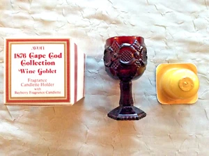 AVON Cape Cod Collection Ruby Red Glass 4.5" WINE Goblet & Candle Holder NIB - Picture 1 of 4