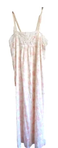 Vintage Lorraine Maxi Nightgown New pink floral, spaghetti strap lace Women's L - Picture 1 of 8