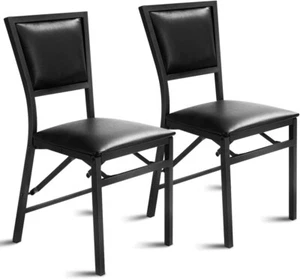 Windsor Set of 2 Folding Chairs, Metal Dining Chairs, Foldable Chairs w/ SpongeW - Picture 1 of 9