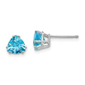 Jewelry Women's Earrings 14k White Gold Trillion Blue Topaz Stud Birthstone, 6mm - Picture 1 of 3