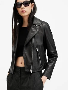 All Saints Dalby Leather Jacket  Black  Size UK 4 - Picture 1 of 7