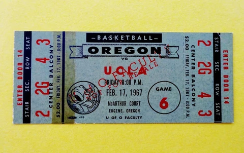 University of Oregon Ducks vs. UCLA Bruins Basketball Vintage 1967 Ticket NCAA Cover