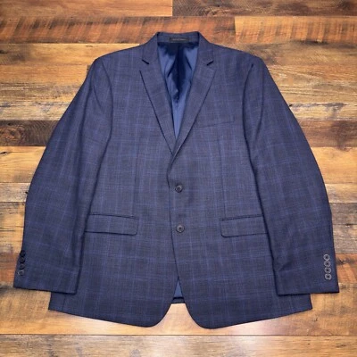 Van Heusen Flex Slim Fit Sport Coat 46R Blue Plaid Stretch Blazer - Image 1 of 4