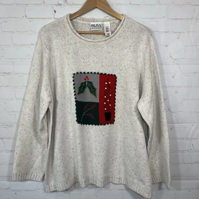 Suéter Vintage Russ Liz Claiborne Mujer Talla 14W Bronceado Vacaciones de Navidad Foto 1 de 4