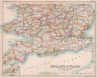 Southern England & Wales. Bartholomew 1893 Old Antique Vintage Map Plan Chart