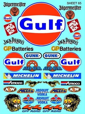 CLEAR VINYL Sticker Sheet 65 Sponsor Decal 1/24-1/16 Scale DIE CUT -PEEL & STICK - Image 1 of 4