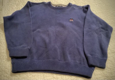 Suéter retro vintage Tommy Hilfiger para hombre azul marino talla pequeña tejido cuello redondo Foto 1 de 4