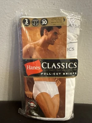 Paquete de 3 calzoncillos blancos de corte completo Hanes Classics talla 30 estilo 7760 vintage 2001 Foto 1 de 4