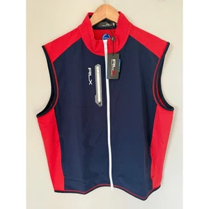 RLX Ralph Lauren Golf Vest Mens XL Sleeveless Full Zip Athletic Red Blue - Picture 1 of 6