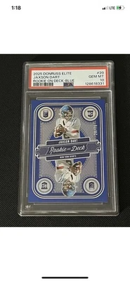 2025 Donruss Elite Jaxson Dart Rookie On Deck BLUE /75 PSA 10 Giants RC Pop 1!!! - Image 1 of 2