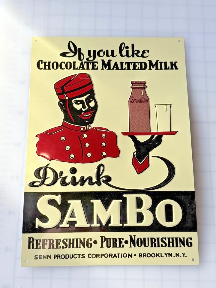 Placa de metal sambo bebida porcelana tamanho 13 7/5" altura x 9 1/2" polegadas de largura - Imagem 1 de 1