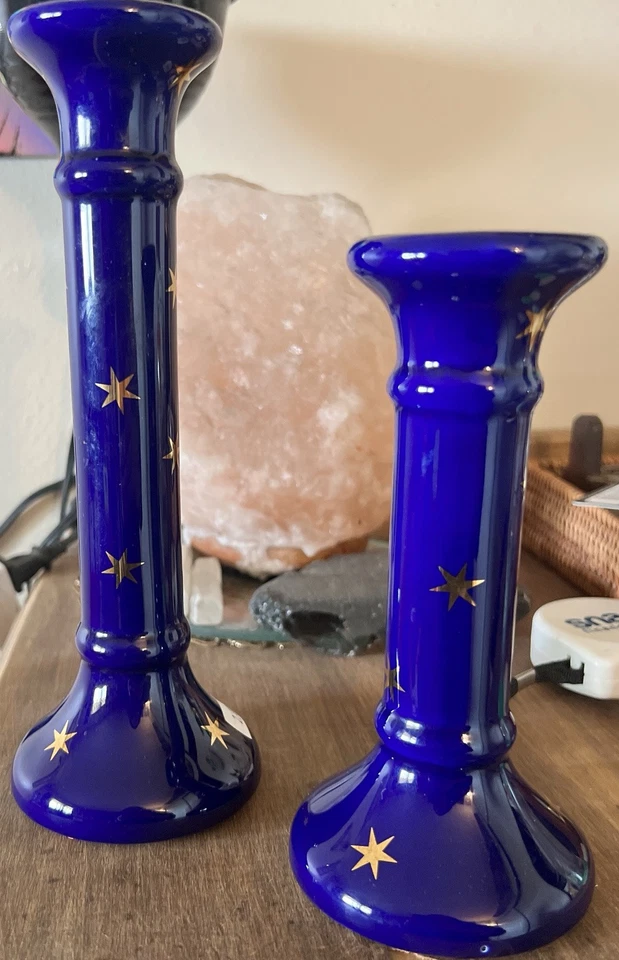 Midwest Imports Two Colbalt Blue Candle Stick Holders  - Image 1 of 1