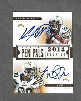 2013 Panini Pen Pals Rookie Signatures - Keenan Allen Manti Te’o RC Auto - Image 1 of 2