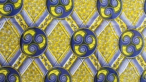 HITARGET Guaranteed Real Wax Block Print Cotton Blue Yellow African Fabric 1.6yd - Picture 1 of 5